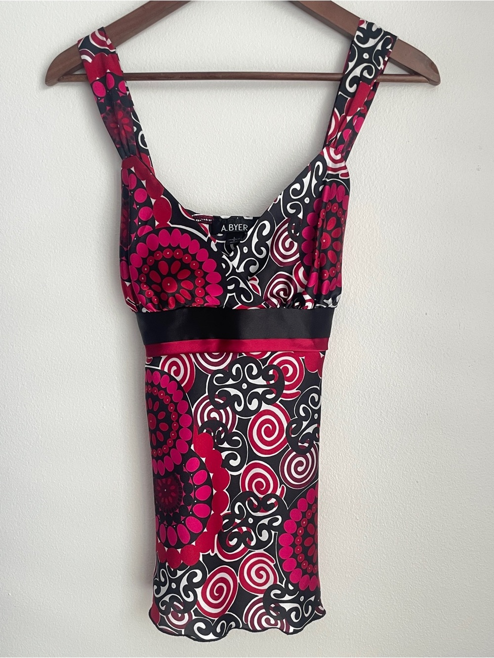 Babydoll Tank Top Womens Large Red Swirl Print Empire Waist Boho Euro Whimsy Y2K - Picture 8 of 11